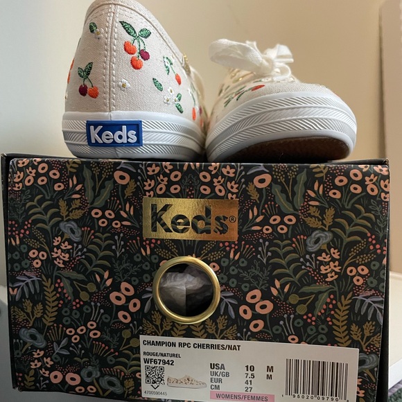 Keds x Rifle Paper Co Women's Beige Sneakers with Cherry Embroidery Sz 10 - Picture 3 of 3